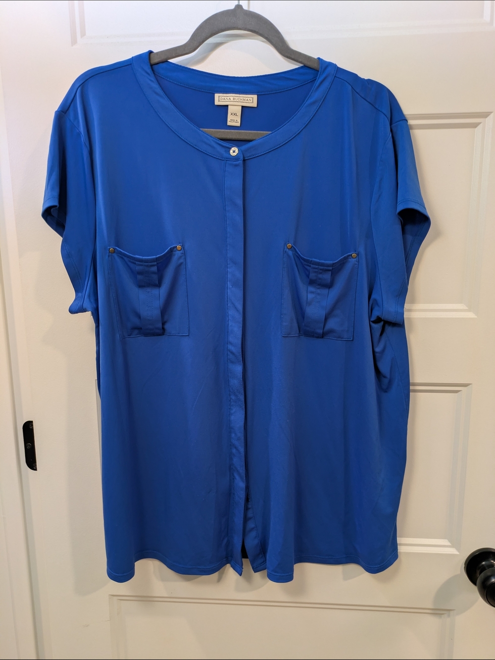 🔴 3/$15  Dana Buchman Royal Blue Short Sleeve Button-Front Top